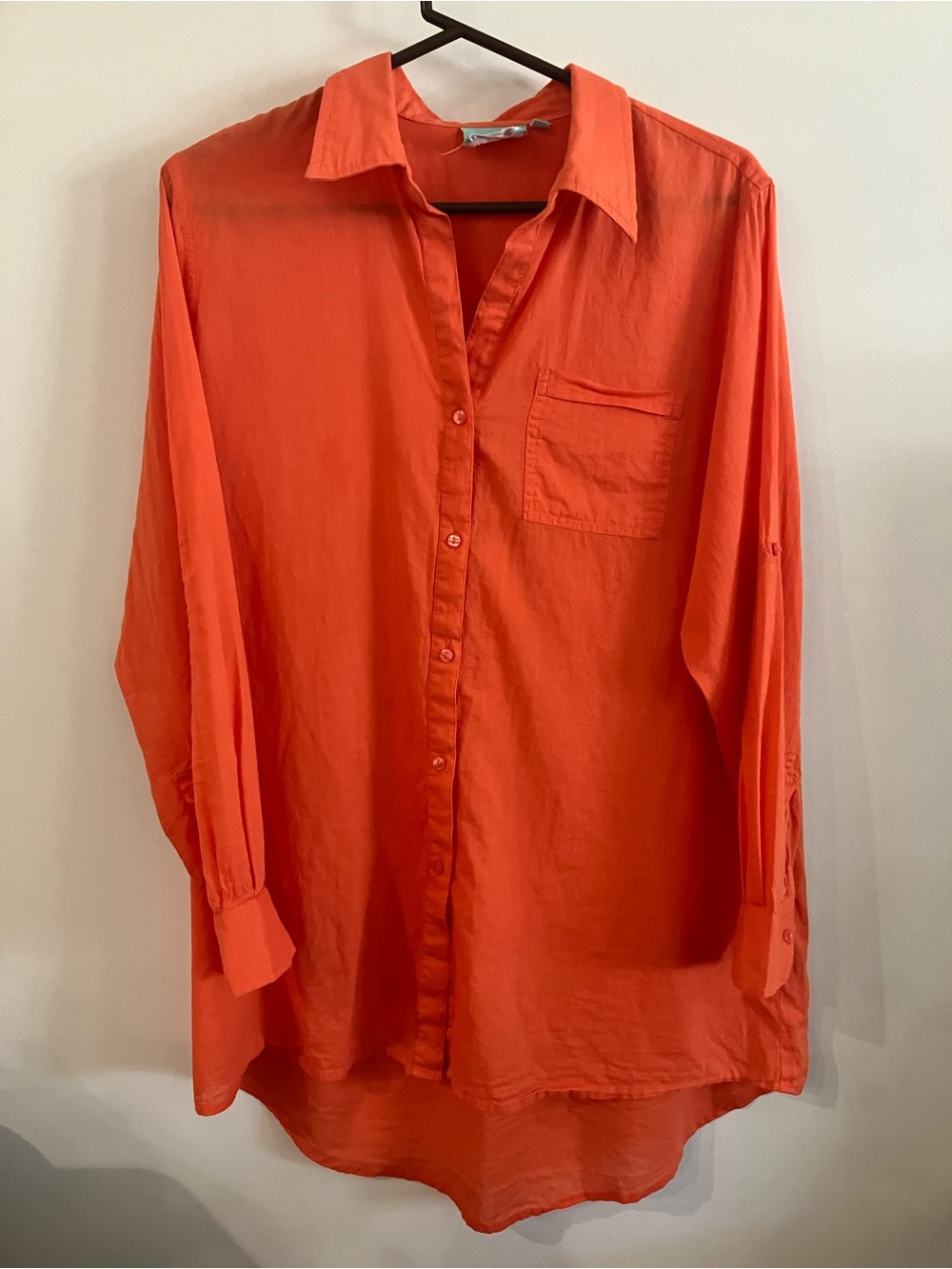 True Destinations Women's Cotton Button-Down Beach Coverup in Bright Orange